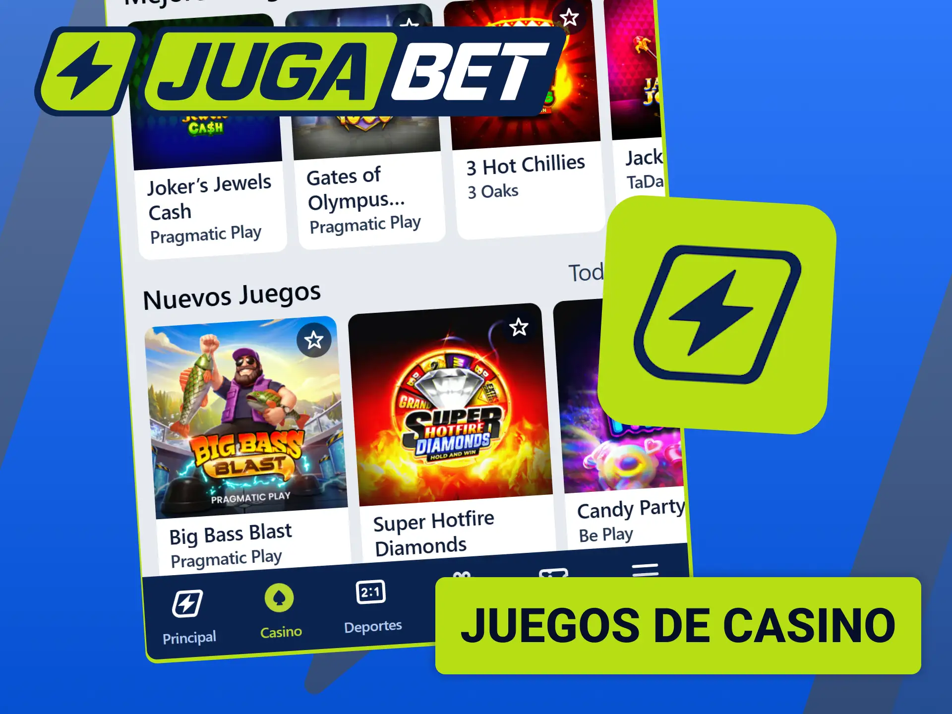 Accedé a todos los juegos de casino móviles dentro de la app de Jugabet.