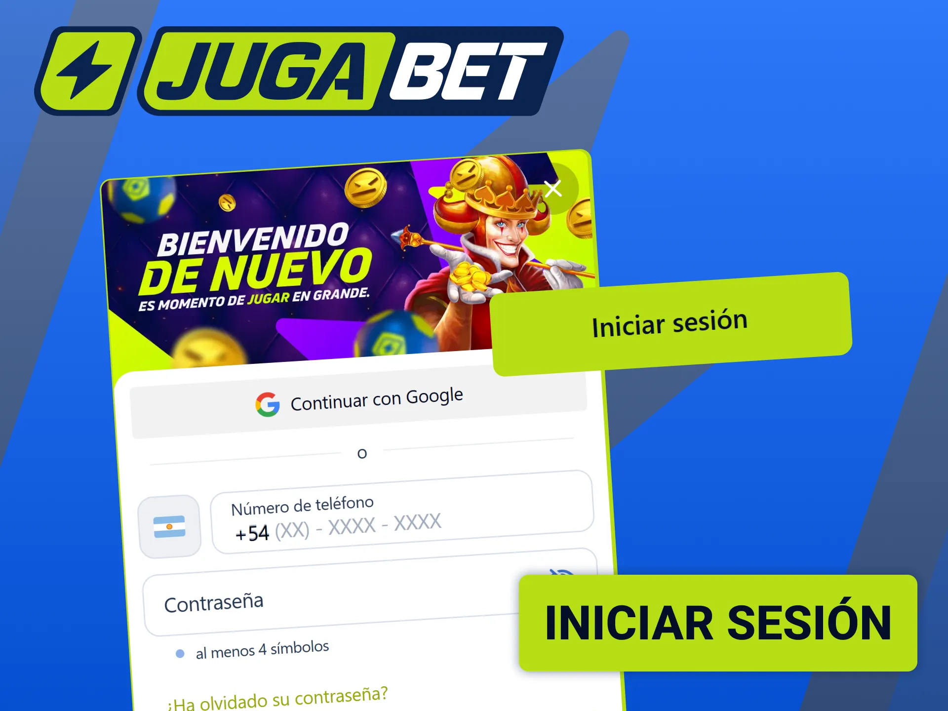 Ingresá con tu usuario y contraseña en la aplicación móvil de Jugabet.