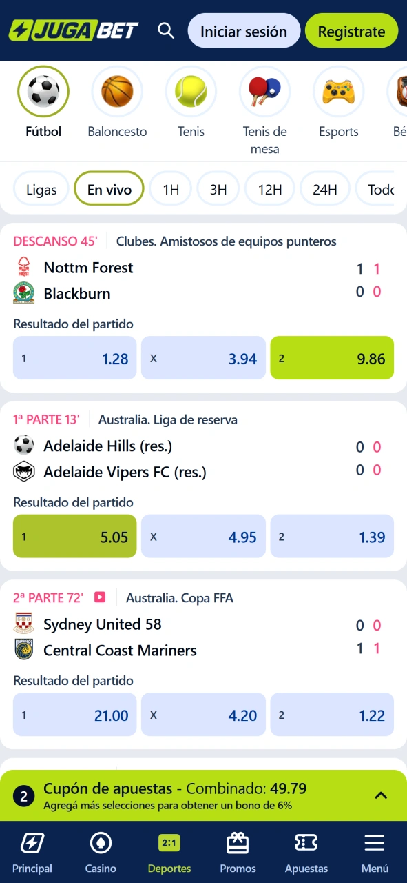 Revisá los partidos del día y las cuotas en la app de Jugabet.