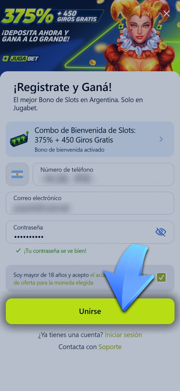 Registrate desde tu iPhone o iPad completando tus datos en Jugabet.
