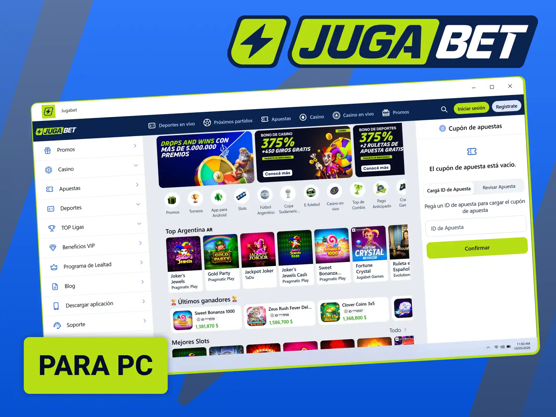Accedé a la versión optimizada para computadora y jugá en Jugabet.