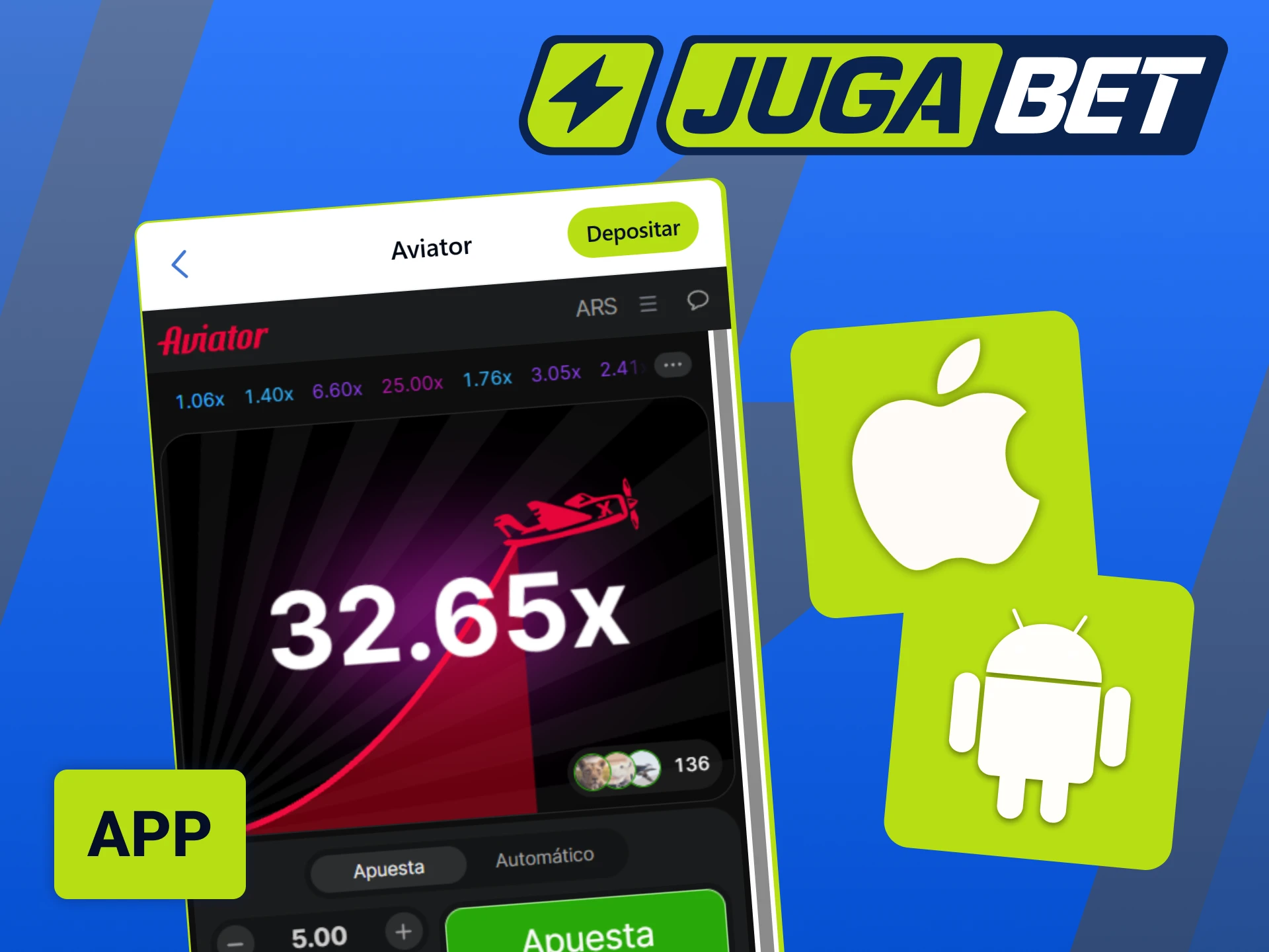 Jugá a Aviator directamente desde la app oficial de Jugabet en tu celular.