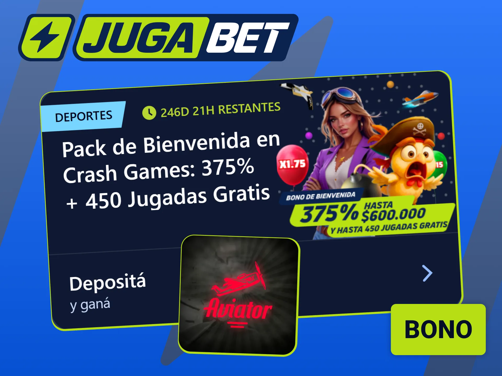 Activá tu bono exclusivo para volar alto y ganar en Aviator con Jugabet.