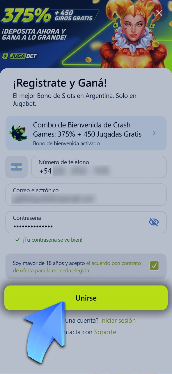 Registrate de forma rápida para acceder a las rondas de Aviator en Jugabet.