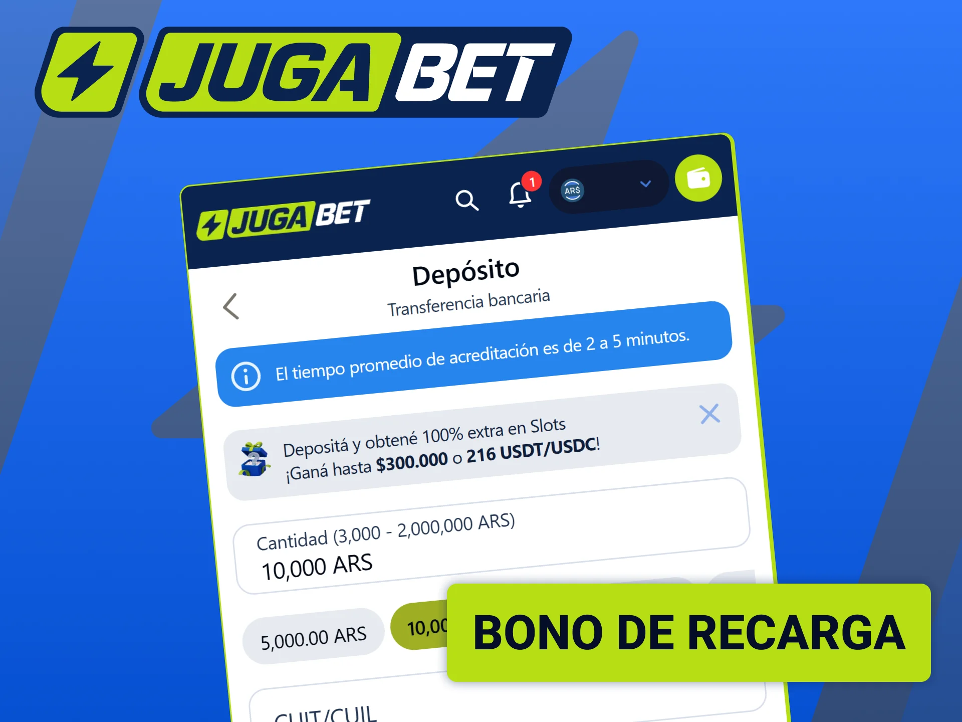 Recibí saldo extra al realizar tus recargas periódicas en la cuenta de Jugabet.