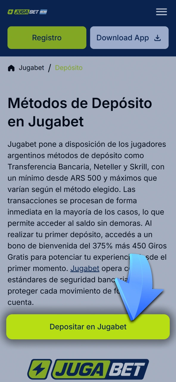 Inicia sesión en tu cuenta de usuario para depositar fondos en tu cuenta de Jugabet.