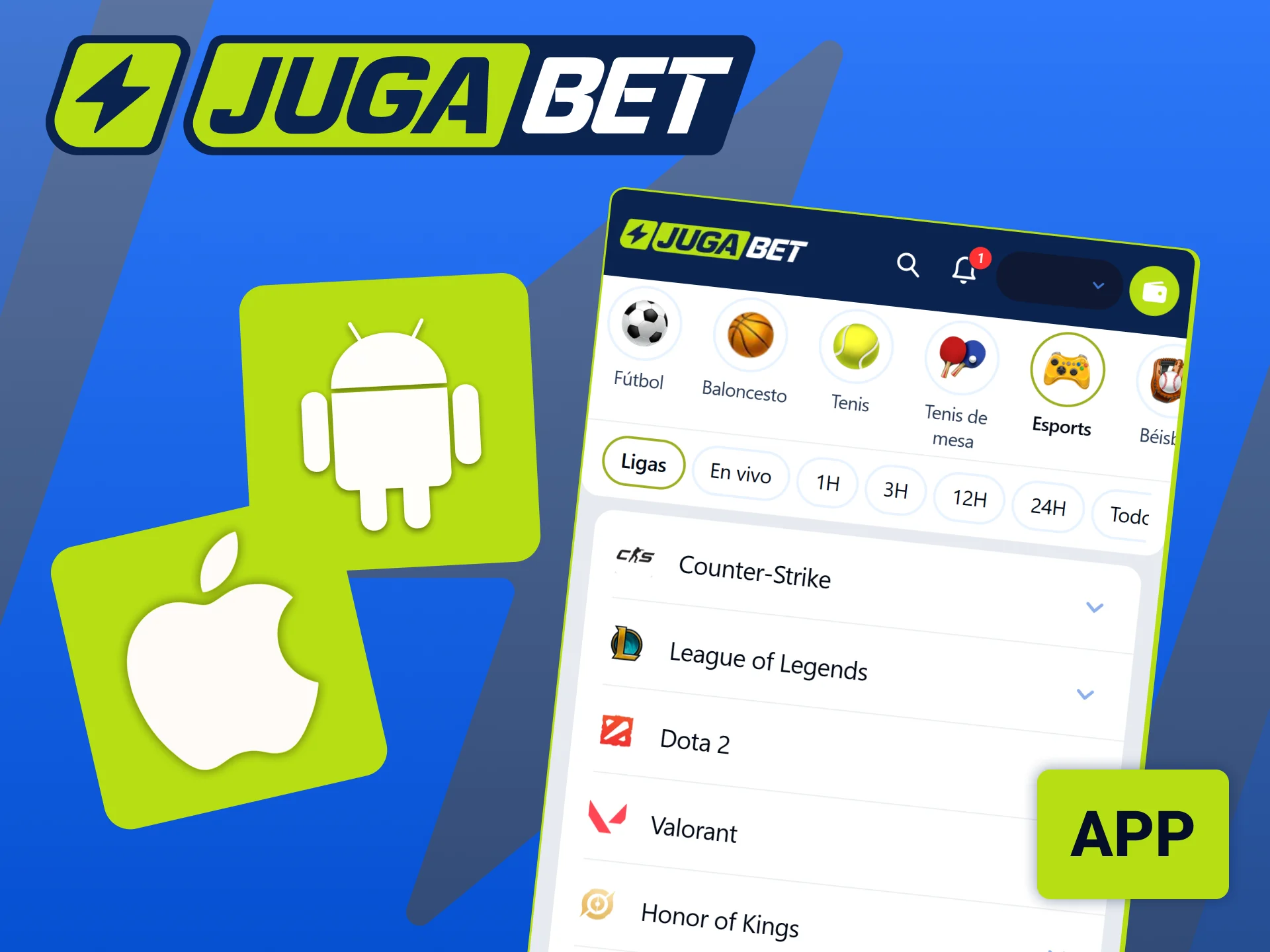 Apostá en tus torneos de eSports favoritos directamente desde la app de Jugabet.