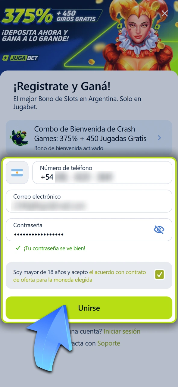 Creá tu cuenta de usuario para empezar a apostar en fútbol en Jugabet.