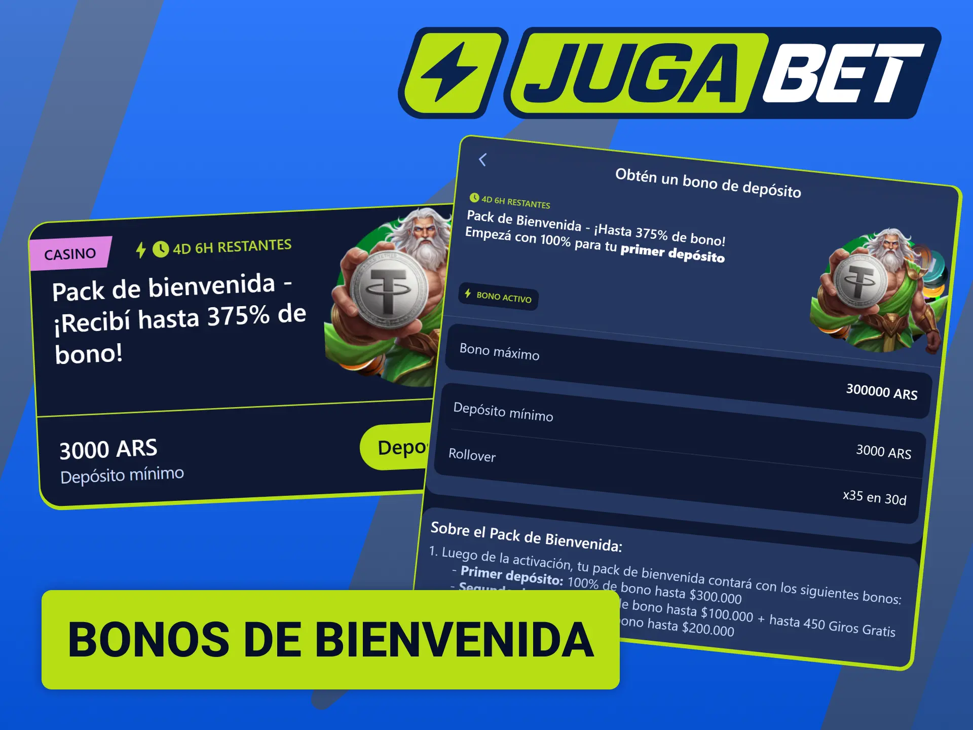 Activá tu paquete de bienvenida exclusivo al realizar tu primer depósito en Jugabet.