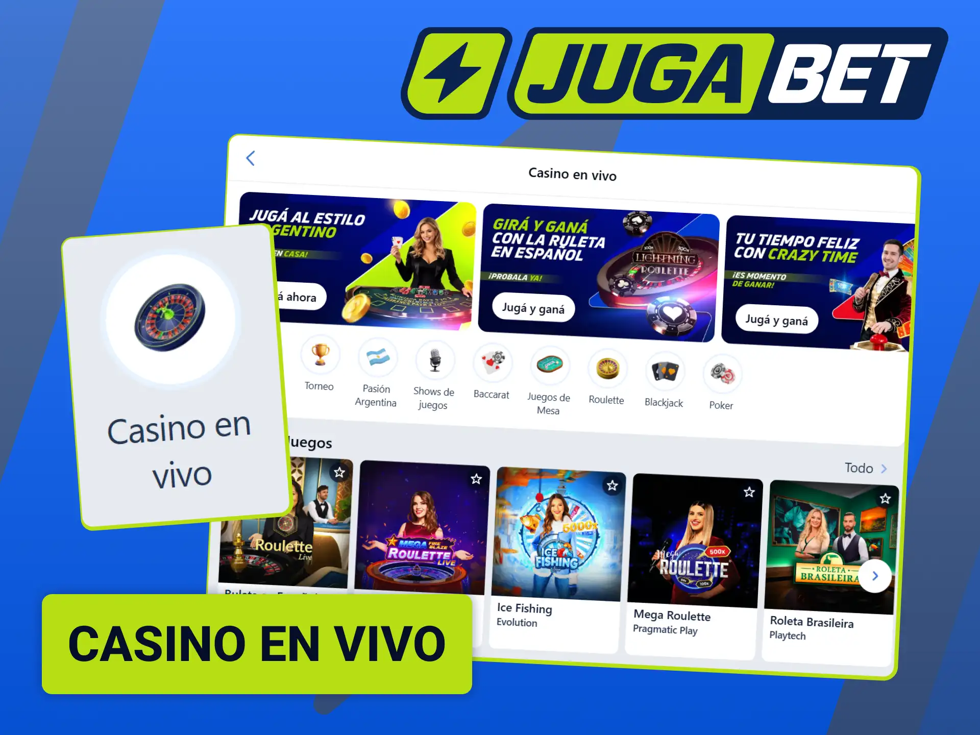 Ingresá a las salas en vivo con crupieres reales y jugá en directo en Jugabet.
