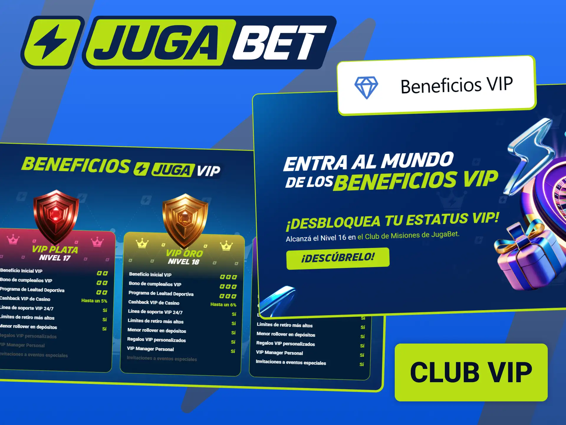 Sumá puntos jugando y accedé a beneficios exclusivos dentro del Club VIP de Jugabet.