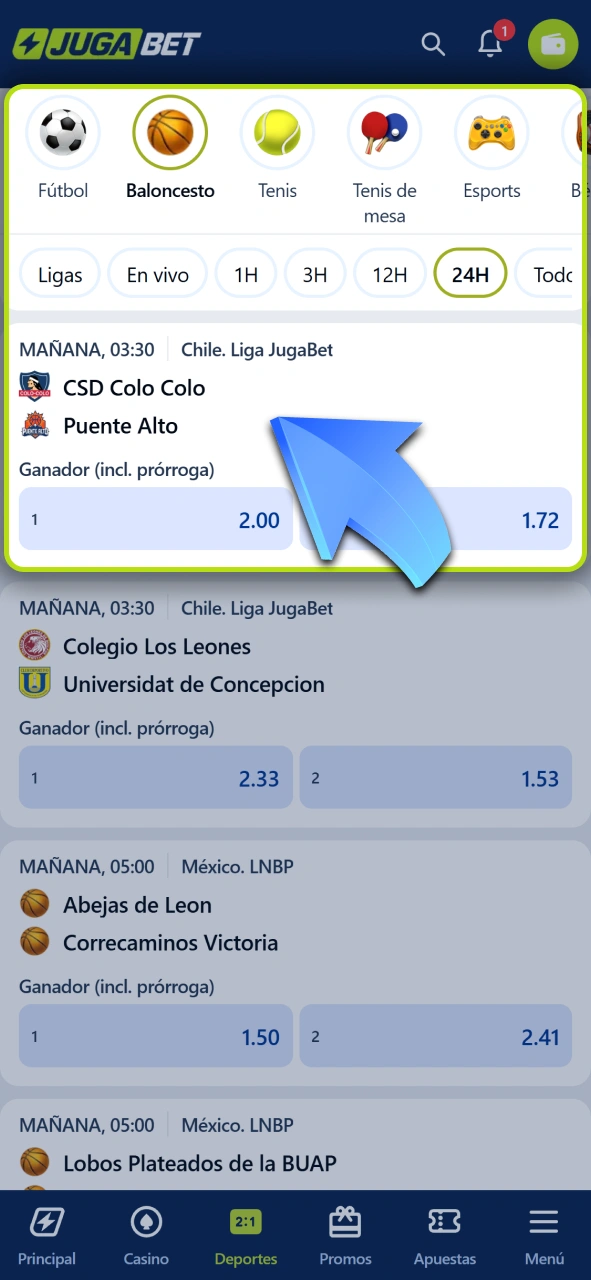 Elegí la disciplina deportiva en la que querés hacer tus pronósticos en Jugabet.