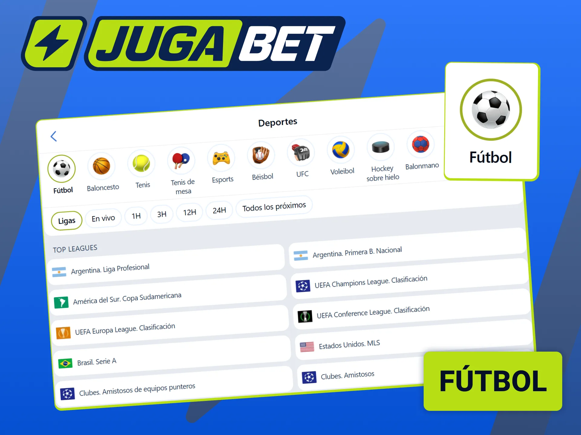 Apostá en los partidos de fútbol más importantes desde la pantalla de inicio de Jugabet.