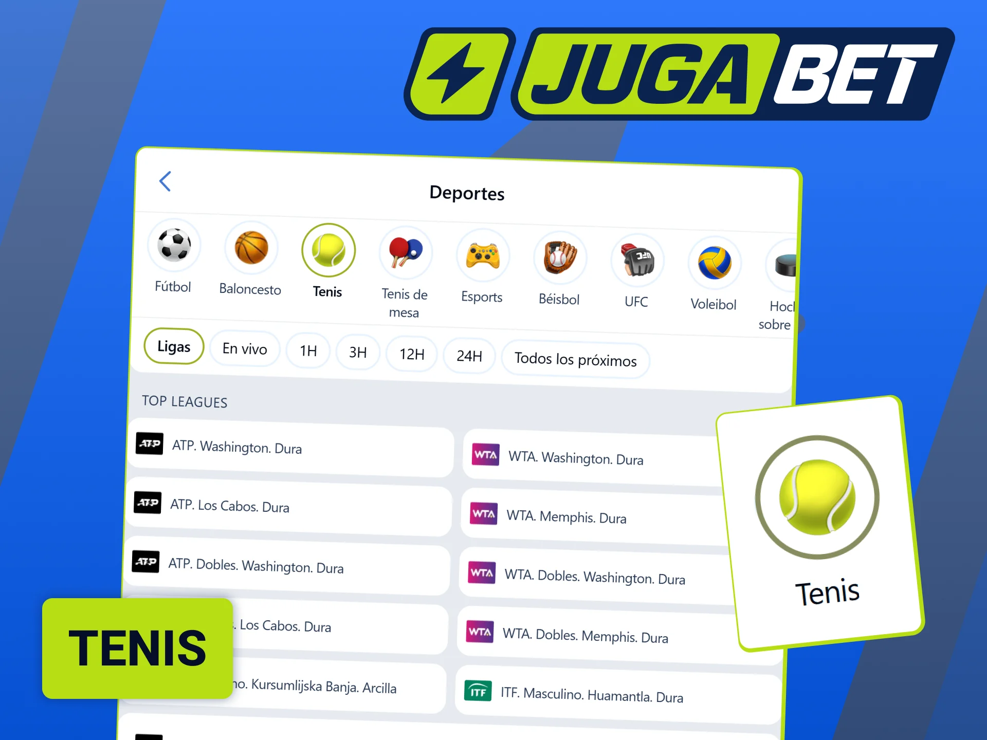 Accedé a las apuestas de tenis en vivo directamente desde la portada de Jugabet.