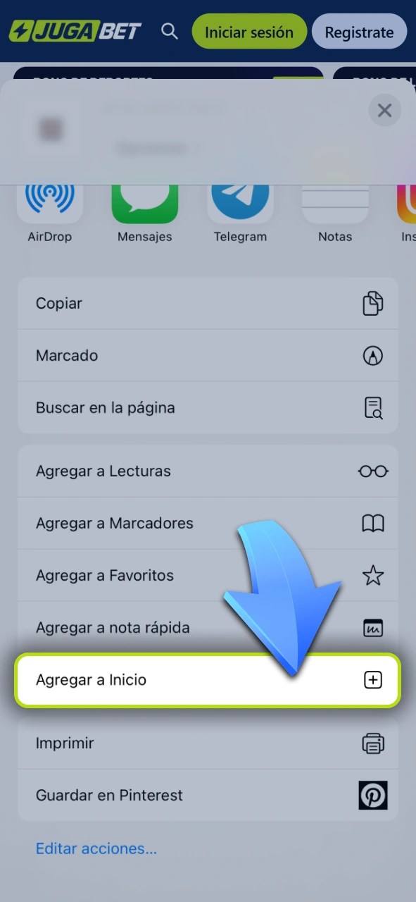 Abrí la ventana de inscripción desde la pantalla principal de la app de Jugabet.