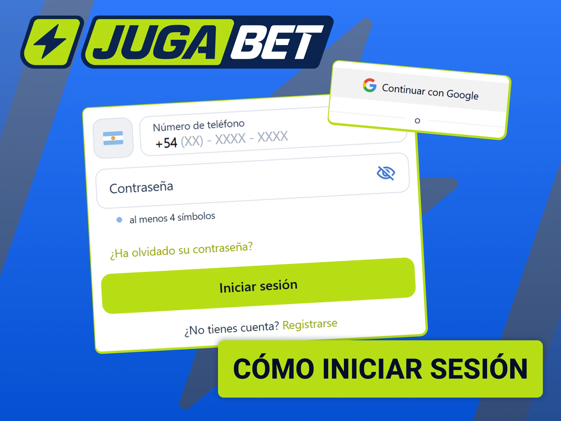 Entrá a la pantalla de inicio de sesión una vez completado tu registro en Jugabet.