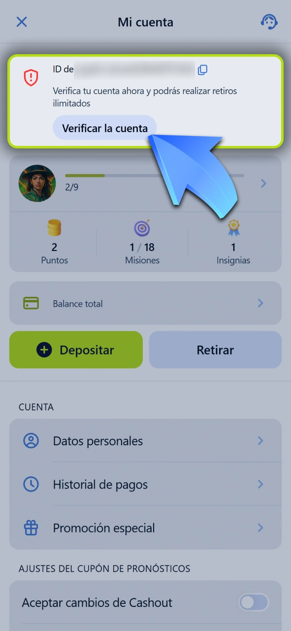 Ingresá a la pestaña de verificación dentro del menú de tu cuenta en Jugabet.