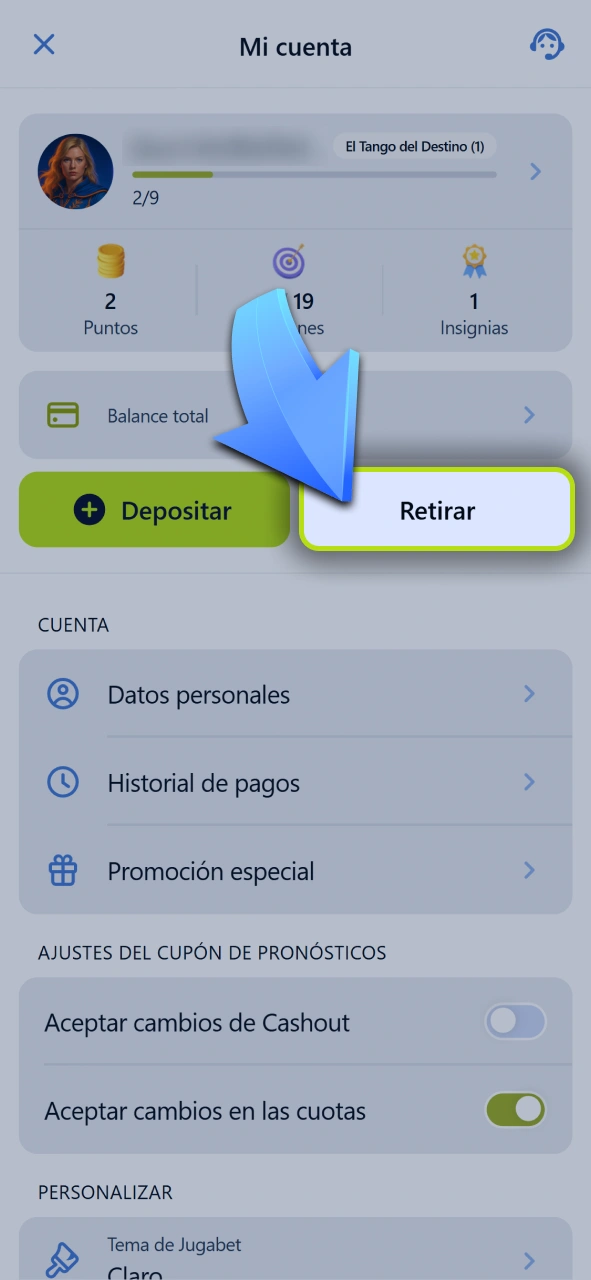 Entrá al cajero para solicitar la extracción de tus fondos en Jugabet.