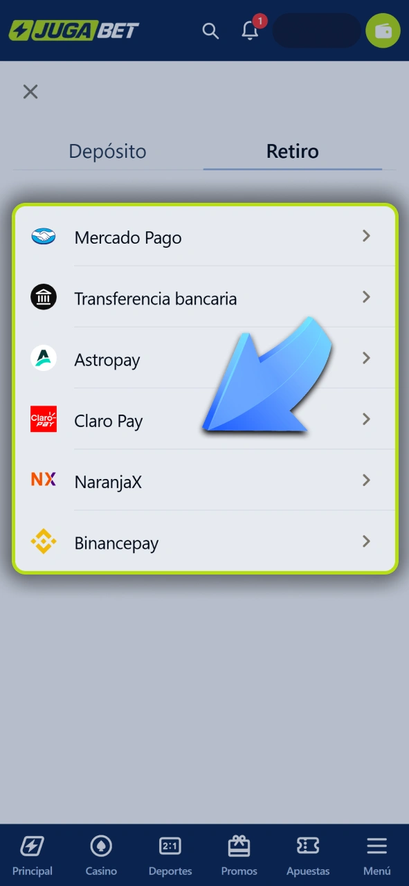 Seleccioná el método de pago para recibir tus ganancias en Jugabet.