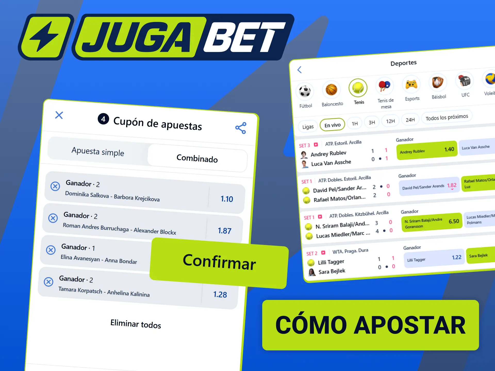 Confirmá tu ticket y realizá tu apuesta de tenis en Jugabet.