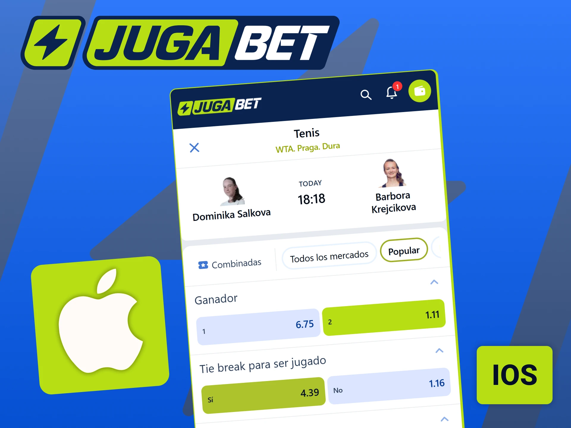 Instalá la app de Jugabet en tu dispositivo iOS para hacer tus apuestas en tenis.
