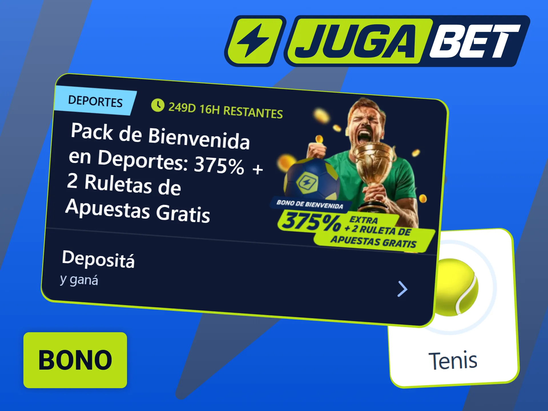 Activá tu bono exclusivo de tenis para potenciar tus jugadas en Jugabet.