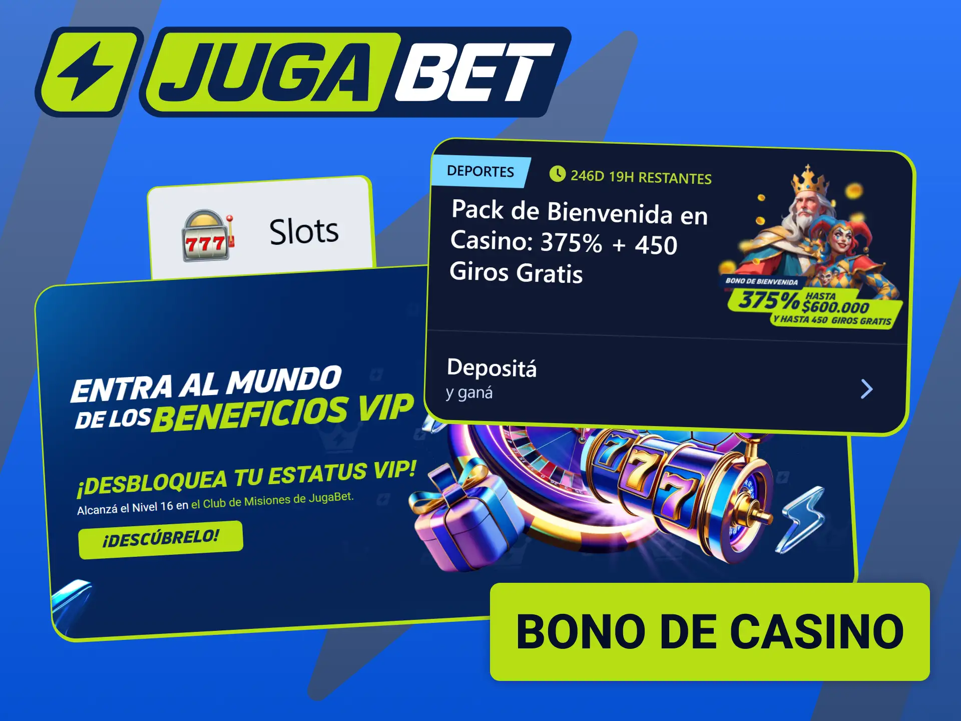 Activá tu bono de bienvenida para conseguir giros gratis en tragamonedas de Jugabet.