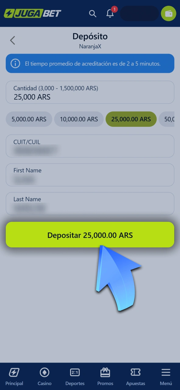 Cargá fondos en tu cuenta para empezar a apostar en tragamonedas en Jugabet.